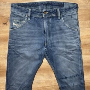 Diesel Jeans Men 32x34 Blue Krooley Slim Carrot Italy Made Thrashed Modern 008I2